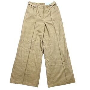 NWT Cato Pinstripe Dress Pants Women's 10 Khaki Pintuck Wide Leg Retro Business